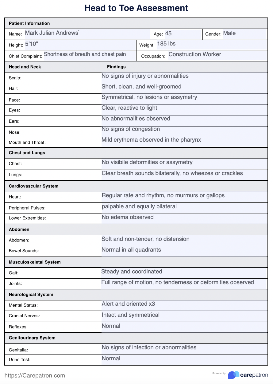 Head to toe assessment example